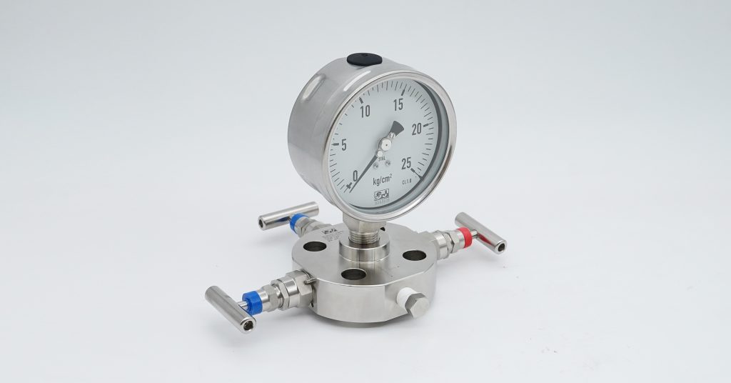 Manifold with pressure gauge