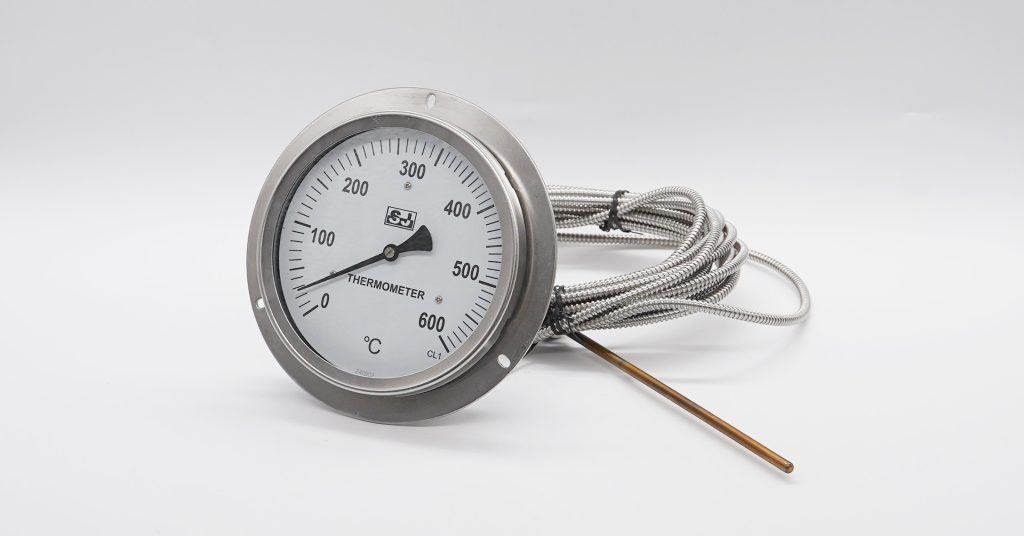 Thermometer with capillary, back mount, panel mounting flange